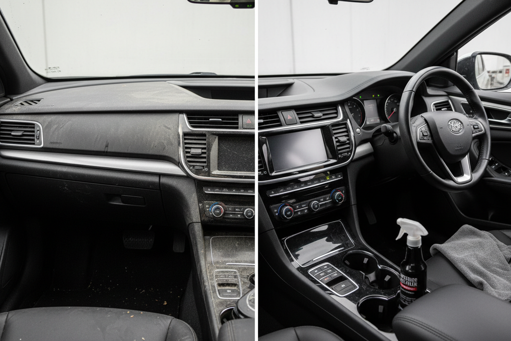 Before and after car interior cleaning comparison